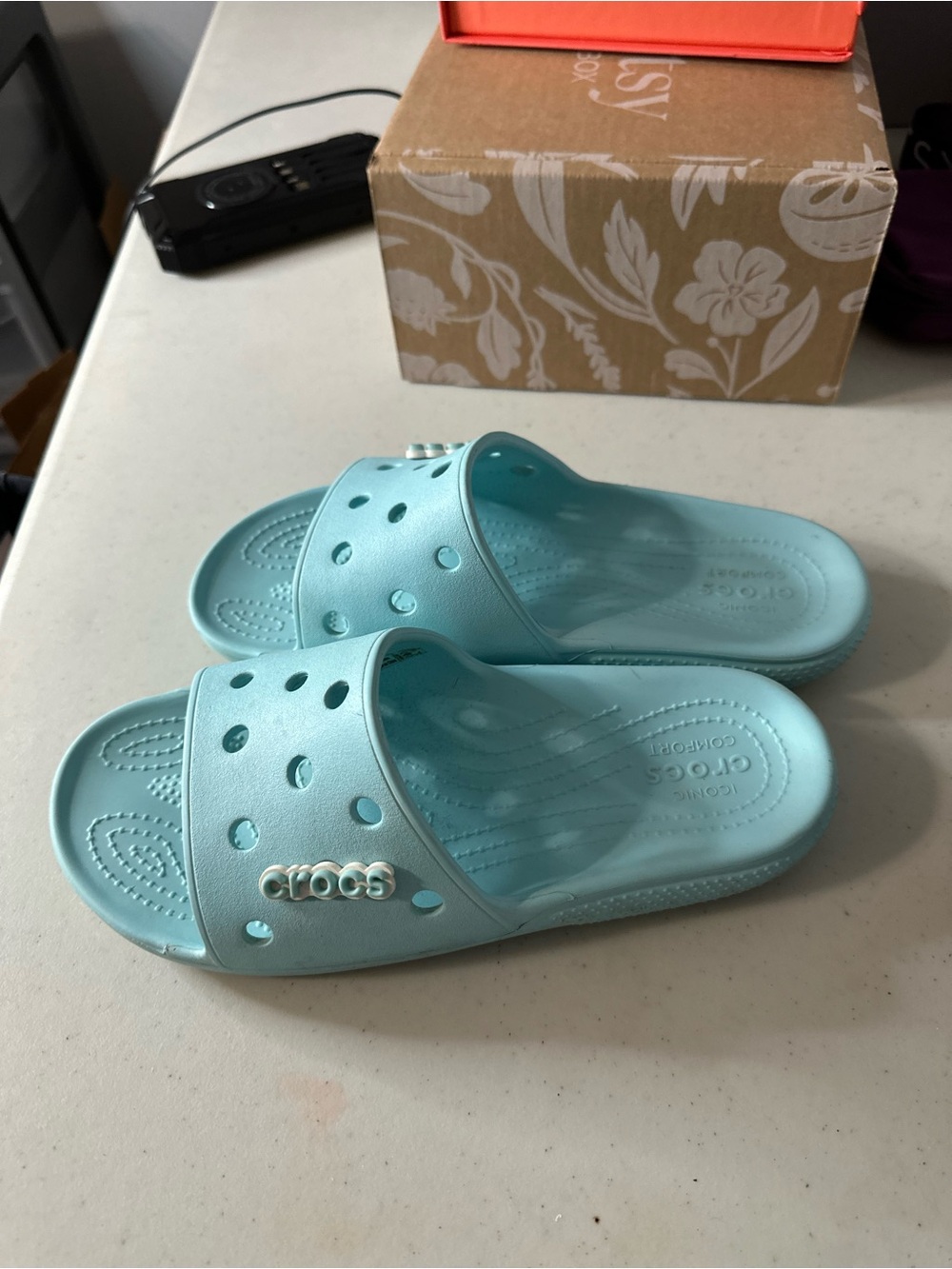 CROCS Slide Sandals - Aqua - Picture 2 of 4